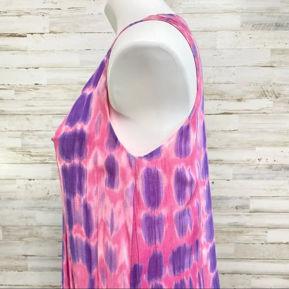 Anne Klein Collection Tie Dye Dress Womens Size 2 Pink Shift Silk Cotton Blend - Picture 6 of 16
